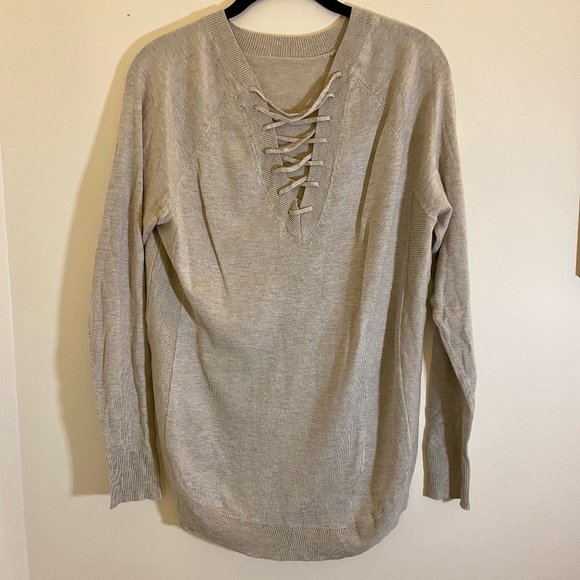 Sweaters - Beige Lace-Up Back Tunic Sweater Size S